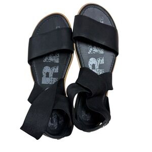 Sorel Womens Black Leather Elastic Ankle Strap Wedge Sandals Size 7 NL2893010